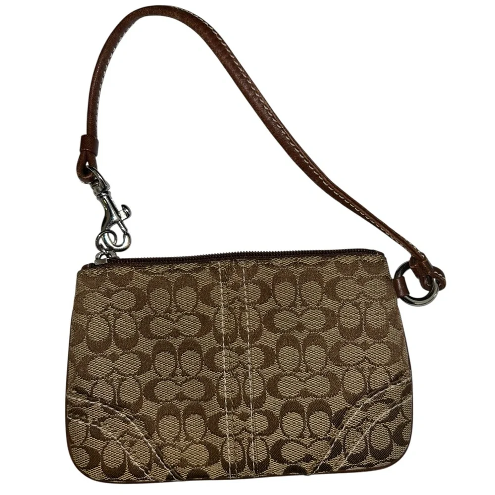 Coach Brown Monogram Wristlet Vintage y2k Signature C Coin Purse Wallet